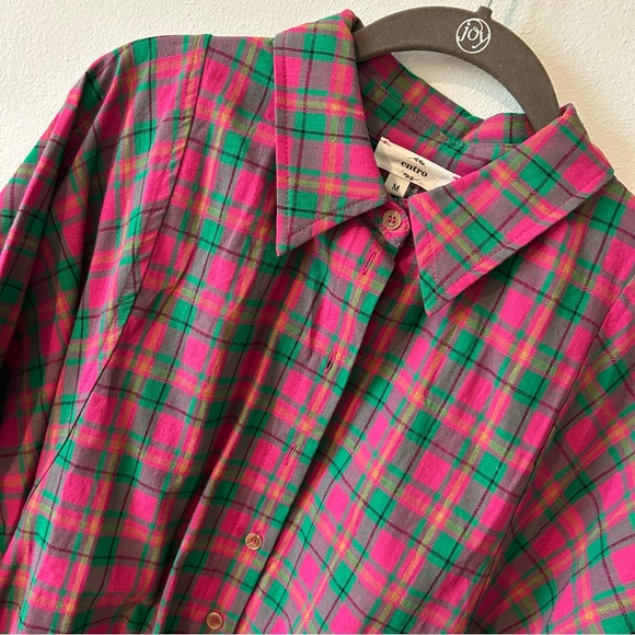 NWOT Entro Oversized Plaid Button Up Top (M) - Picture 2 of 4